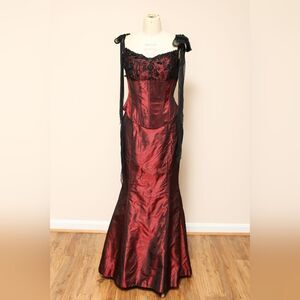 Red & Black Lace Corset & 2 Piece Skirt Set Gown Dress Gala Event Cocktail
